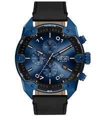 Diesel Men's Spiked Chronograph Black Leather Strap Watch