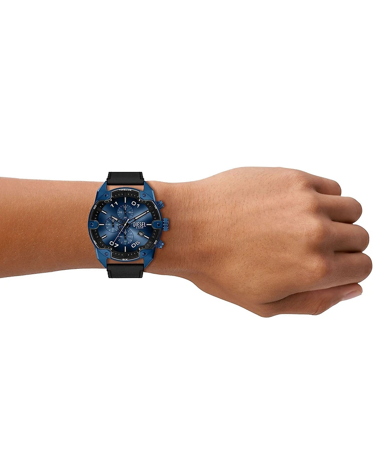 Diesel Men's Spiked Chronograph Black Leather Strap Watch