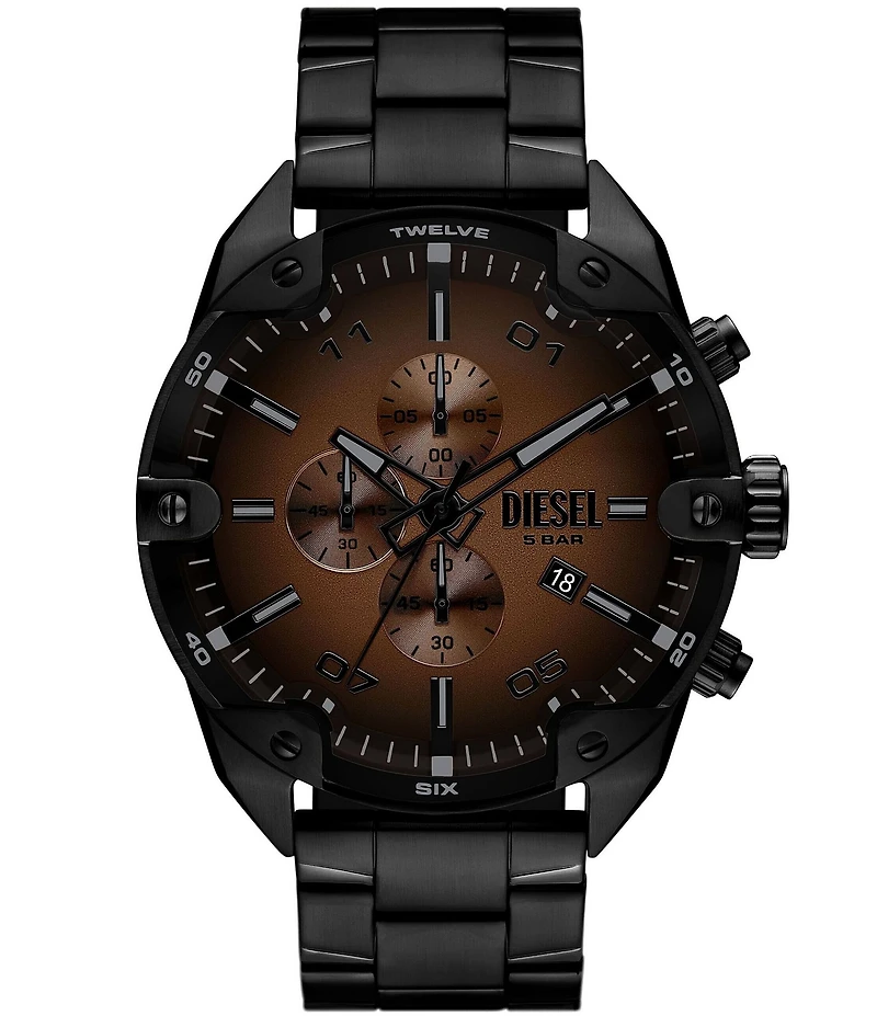 Diesel Men's Spiked Chronograph Black Tone Stainless Steel Bracelet Watch