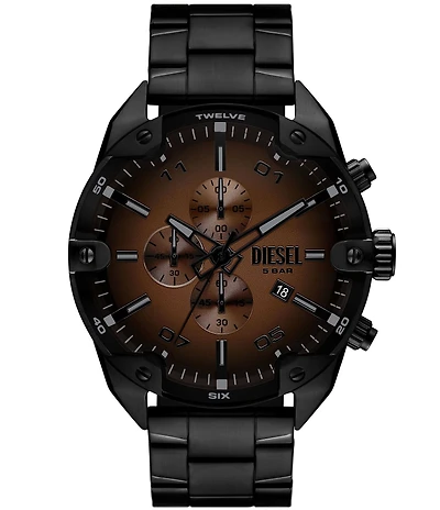 Diesel Men's Spiked Chronograph Black Tone Stainless Steel Bracelet Watch