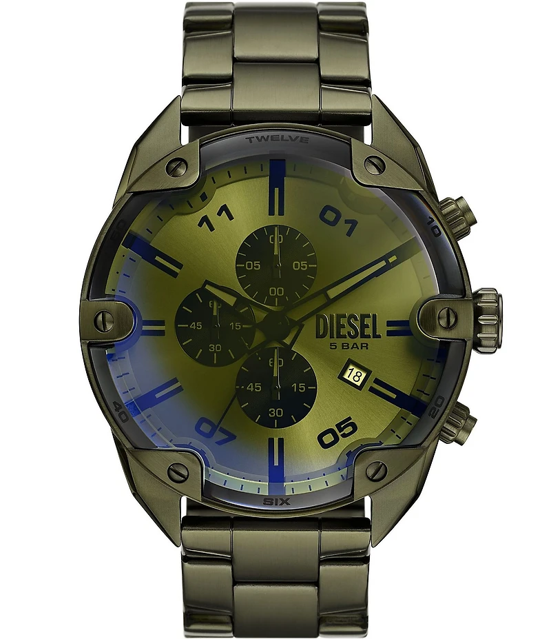 Diesel Men's Spiked Chronograph Green Tone Stainless Steel Bracelet Watch