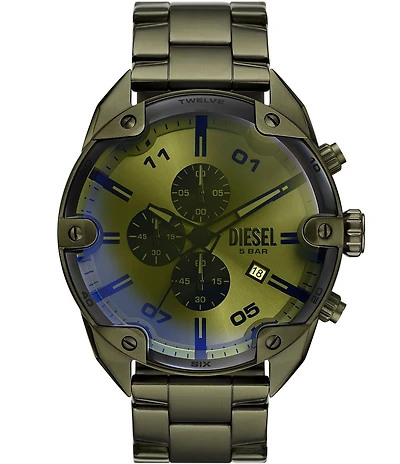 Diesel Men's Spiked Chronograph Green Tone Stainless Steel Bracelet Watch