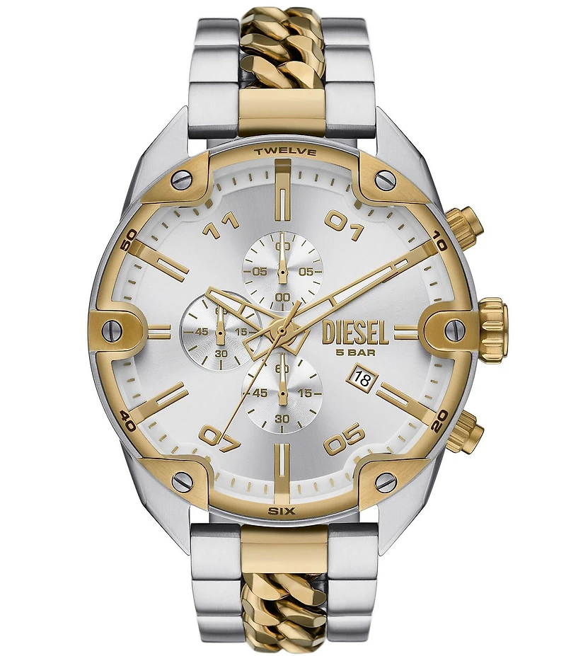 Diesel Men's Spiked Chronograph Two-Tone Braided Stainless Steel Bracelet Watch