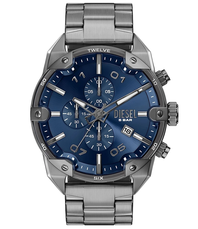 Diesel Men's Spiked Quartz Chronograph Gunmetal Tone Stainless Steel Bracelet Watch