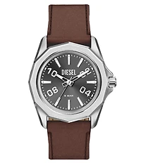Diesel Men's Stinger Three-Hand Brown Leather Strap Watch