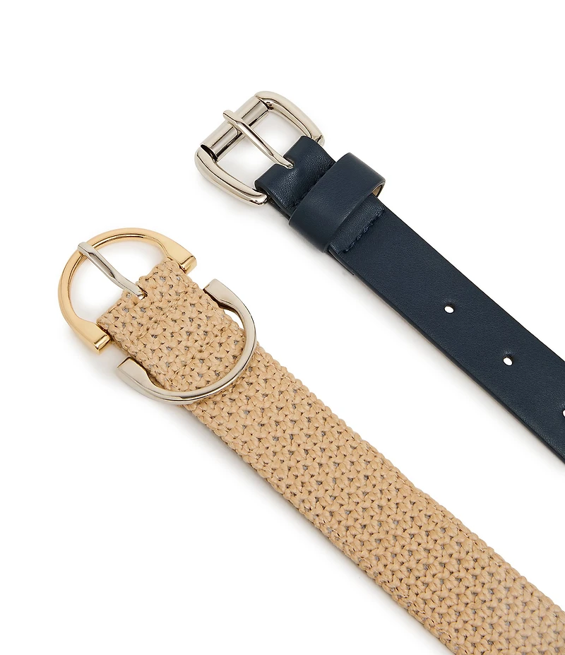 Dillard's Raffia & Midnight Blue Roller Buckle 2-for-1 Belt Set