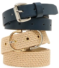 Dillard's Raffia & Midnight Blue Roller Buckle 2-for-1 Belt Set