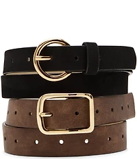 Dillard's 2-For-1 Textured Faux Suede Round & Rectangle Buckle Belt Set