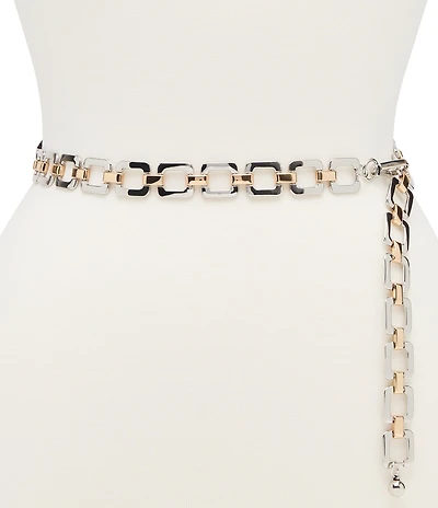 Dillard's 1#double; Square Ring Two Tone Metal Chain Belt