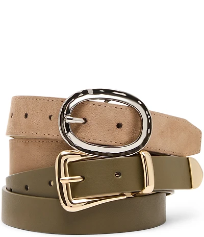 Dillard's 1.14#double; Hammered Oval Buckle And Harness Buckle 2 For 1 Belt Set