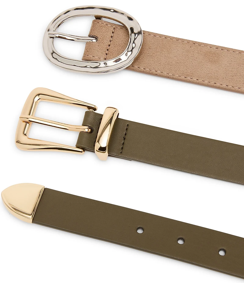 Dillard's 1.14#double; Hammered Oval Buckle And Harness Buckle 2 For 1 Belt Set