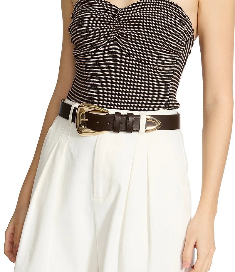 Dillard's 1.29#double; Topstitched Textured Flared Buckle Belt