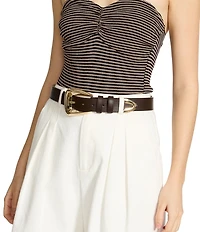 Dillard's 1.29#double; Topstitched Textured Flared Buckle Belt