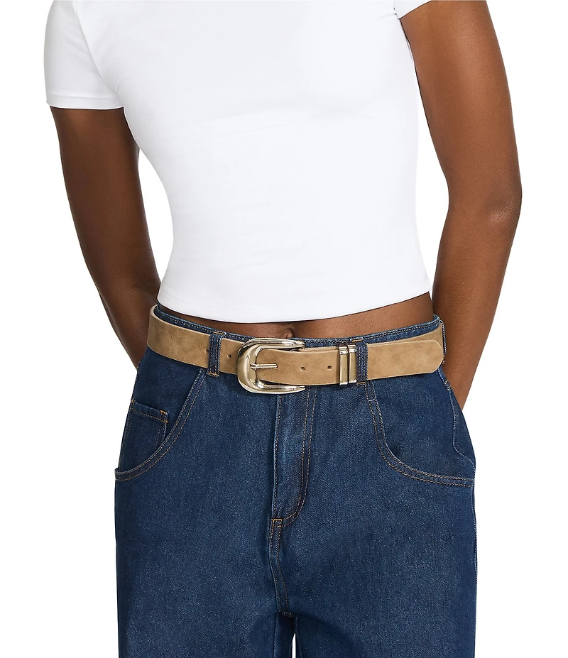 Dillard's 1.33#double; Nubuck with Puffy Buckle and Double Metal Keeper Belt