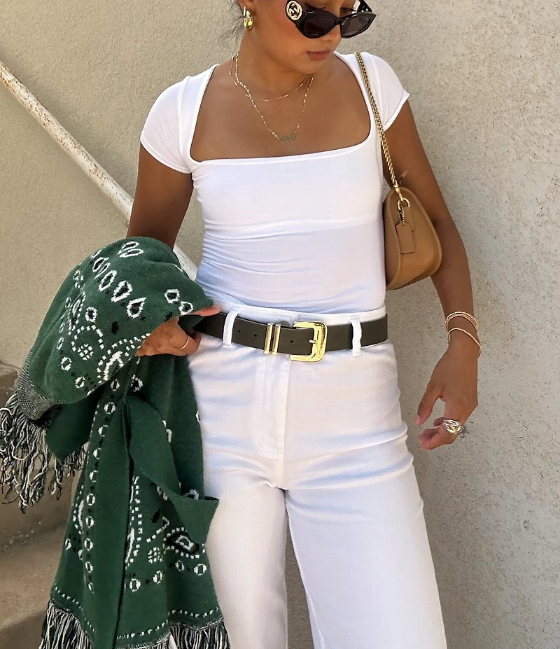 Dillard's 1.41#double; Wide Rim Buckle Textured Belt