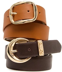 Dillard's 1.5#double; Floral Keeper Micro-Pebble Faux Leather 2 For 1 Belt Set