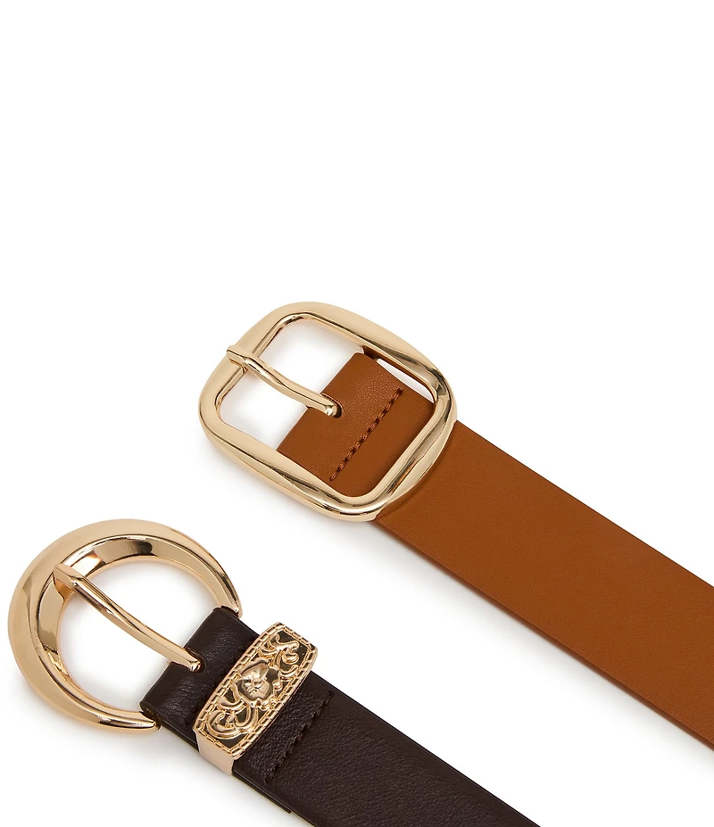 Dillard's 1.5#double; Floral Keeper Micro-Pebble Faux Leather 2 For 1 Belt Set