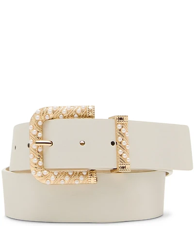 Dillard's 1.57#double; Pearl Overlay Buckle Smooth Belt