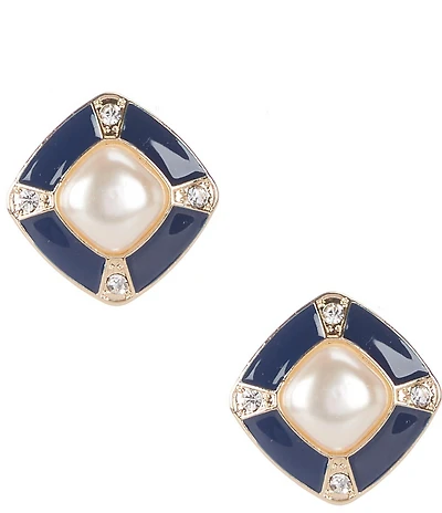 Dillard's Blue Framed Pearl Stud Earrings