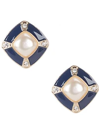 Dillard's Blue Framed Pearl Stud Earrings