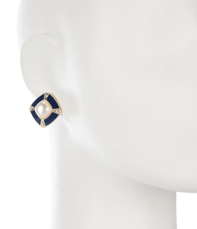 Dillard's Blue Framed Pearl Stud Earrings
