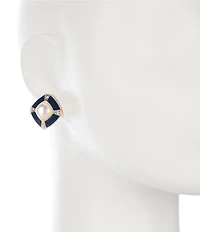 Dillard's Blue Framed Pearl Stud Earrings