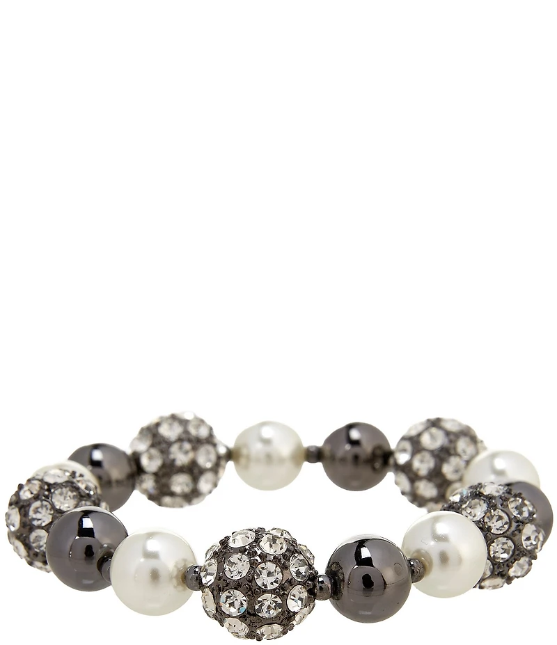 Dillard's Crystal Fireball & Glass Pearl Stretch Bracelet