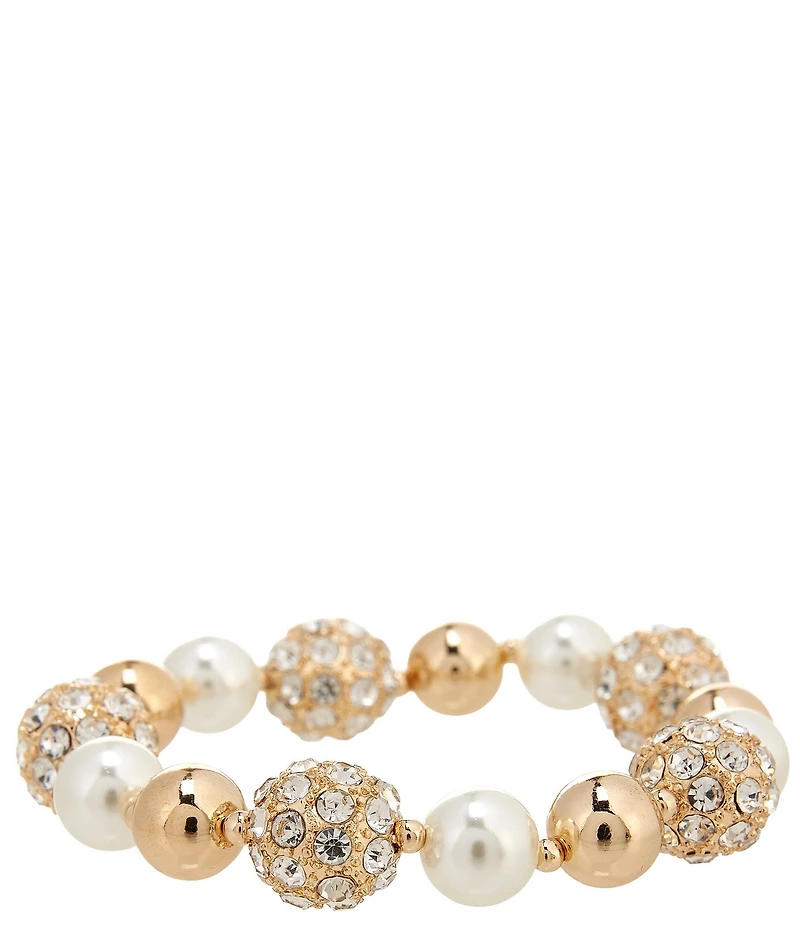 Dillard's Crystal Fireball & Glass Pearl Stretch Bracelet
