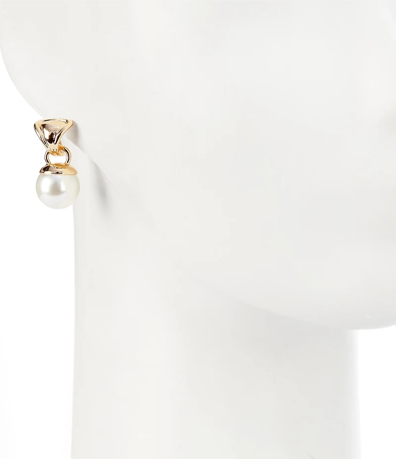 Dillard's Concaved Metal Pearl Drop Door Knocker Drop Earrings