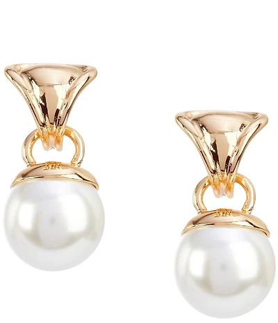 Dillard's Concaved Metal Pearl Drop Door Knocker Drop Earrings