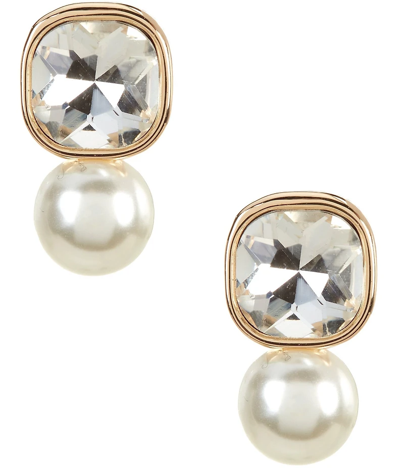 Dillard's Crystal Cushion Square Stone Pearl Drop Earrings