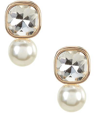 Dillard's Crystal Cushion Square Stone Pearl Drop Earrings