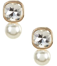 Dillard's Crystal Cushion Square Stone Pearl Drop Earrings