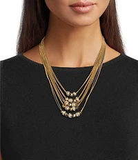 Dillard's Crystal Pave & Organic Metal Bead Multi Multi Strand Necklace