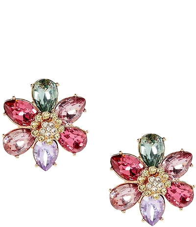 Dillard's Crystal Pave Multi Color Teardrop Stone Flower Stud Earrings