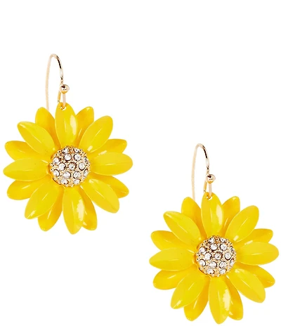 Dillard's Crystal Pave Yellow Daisy Drop Earrings