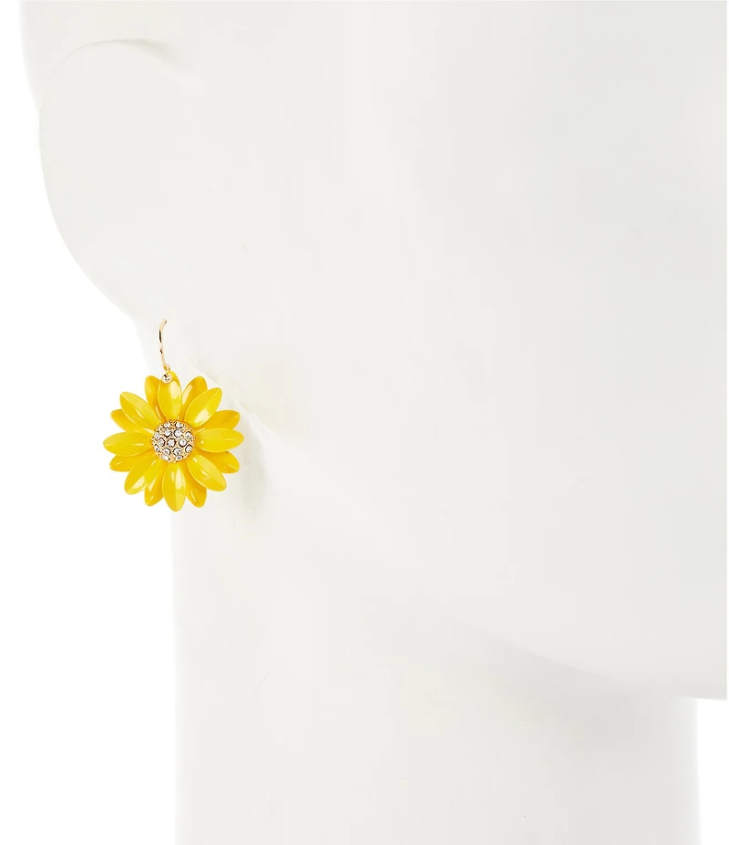 Dillard's Crystal Pave Yellow Daisy Drop Earrings