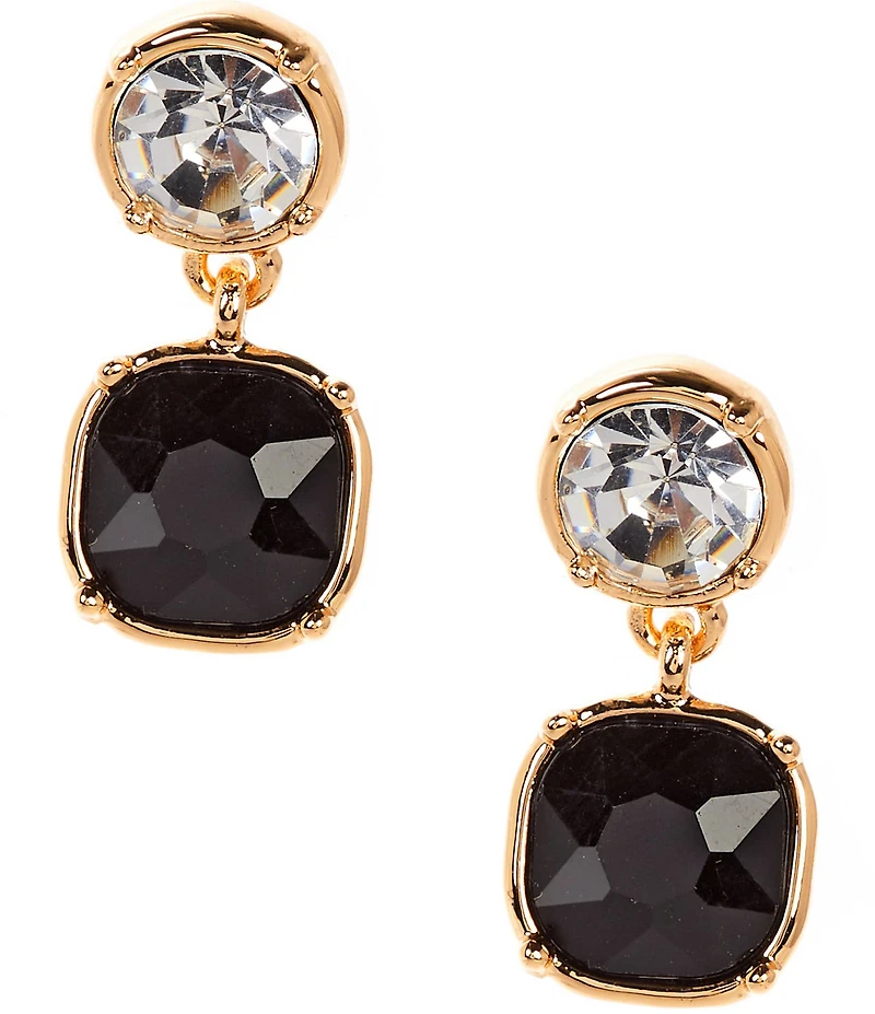 Dillard's Crystal Round Stud Jet Cushion Square Stone Drop Earrings