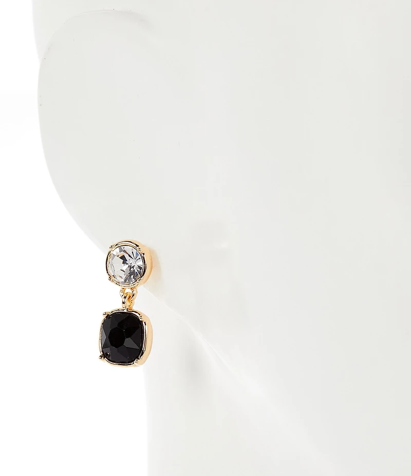Dillard's Crystal Round Stud Jet Cushion Square Stone Drop Earrings