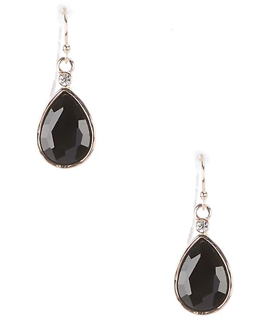 Dillard's Crystal Stone Faceted Jet Teardrop Drop Earrings