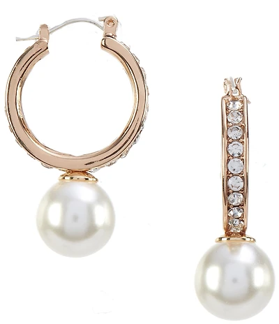 Dillard's Crystal Stone Hoop Pearl Drop Earrings