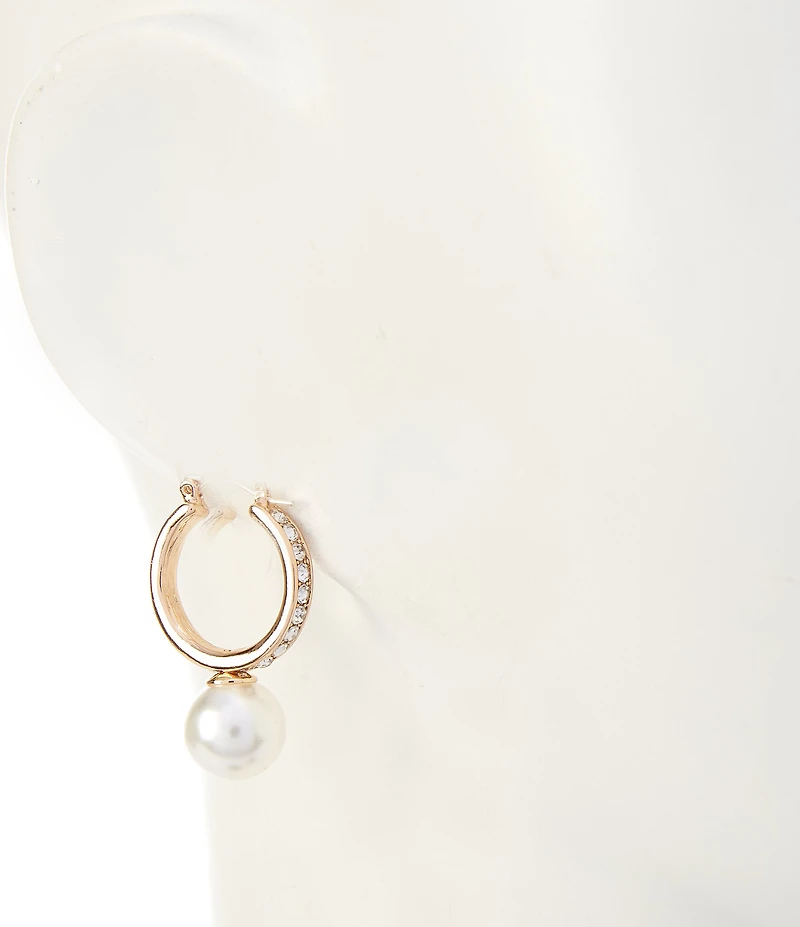 Dillard's Crystal Stone Hoop Pearl Drop Earrings