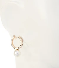 Dillard's Crystal Stone Hoop Pearl Drop Earrings