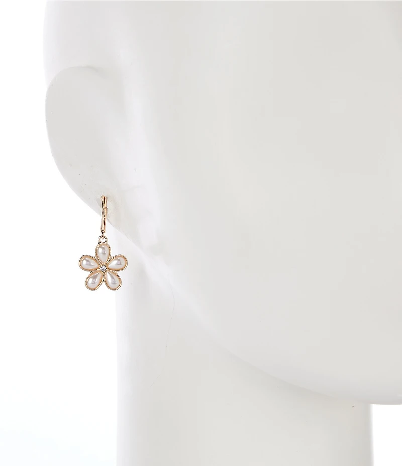Dillard's Crystal Stone Pearl Cab Flower Drop Earrings