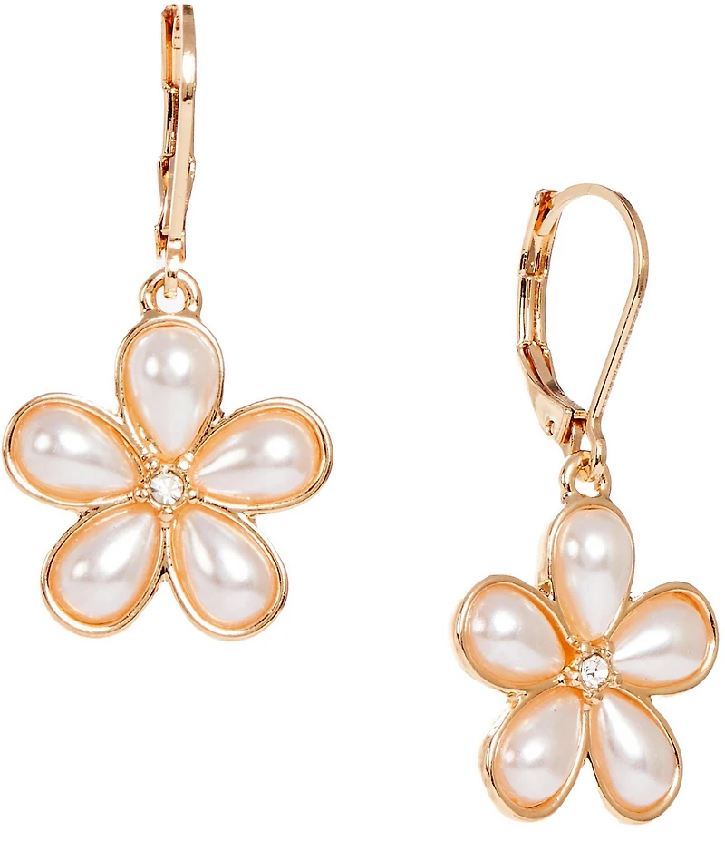 Dillard's Crystal Stone Pearl Flower Drop Earrings