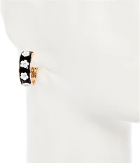 Dillard's Crystal Stone White Flower Enamel Hoop Earrings