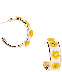 Dillard's Crystal Stone Yellow Flower White Enamel Hoop Earrings