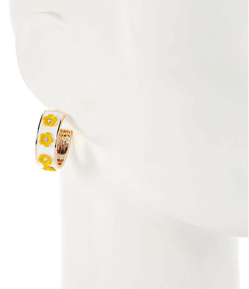 Dillard's Crystal Stone Yellow Flower White Enamel Hoop Earrings