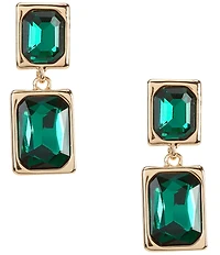 Dillard's Emerald Cushion Square Stone Double Drop Earrings