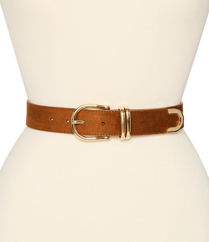 Dillard's Faux Suede Feathered Edge Stitch Belt